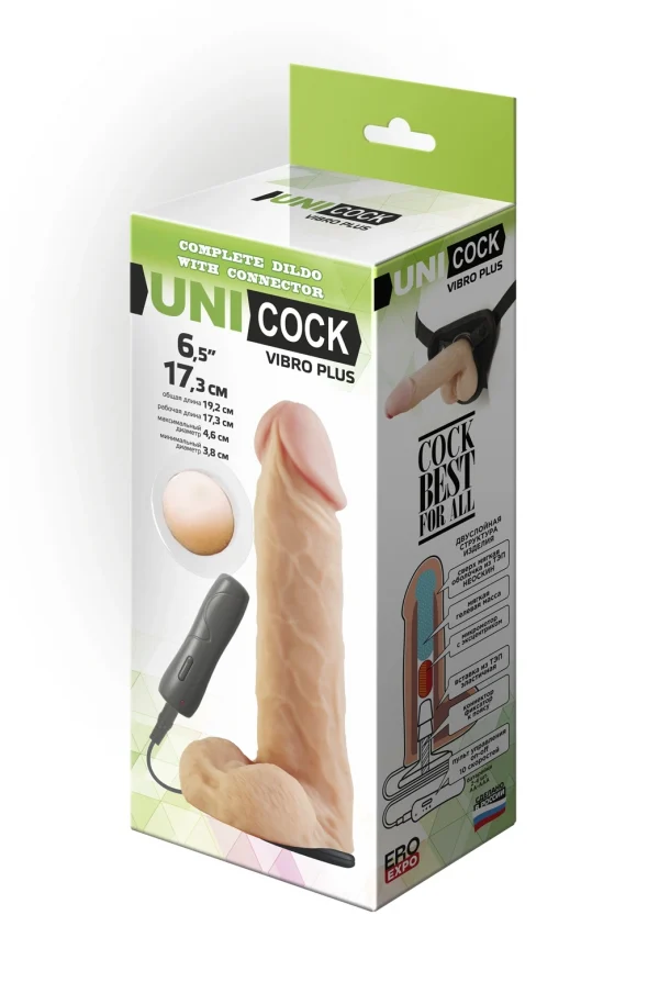 Насадка на харнесс UNICOCK Vibro 6.5", L 192 мм, D 46 мм