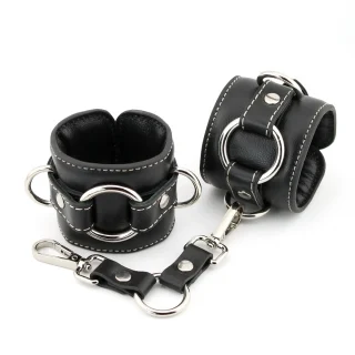 Наручники Black Flame, двухслойные, натуральная кожа, 6 см