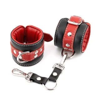 Наручники Red Flame, двухслойные, черно-красные, натуральная кожа, 6 см