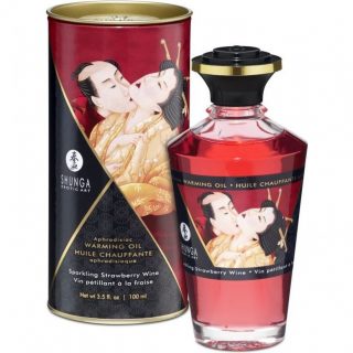 Массажное масло с афродизиаком Shunga 100 мл Игристое клубничное вино — съедобный разогрев!