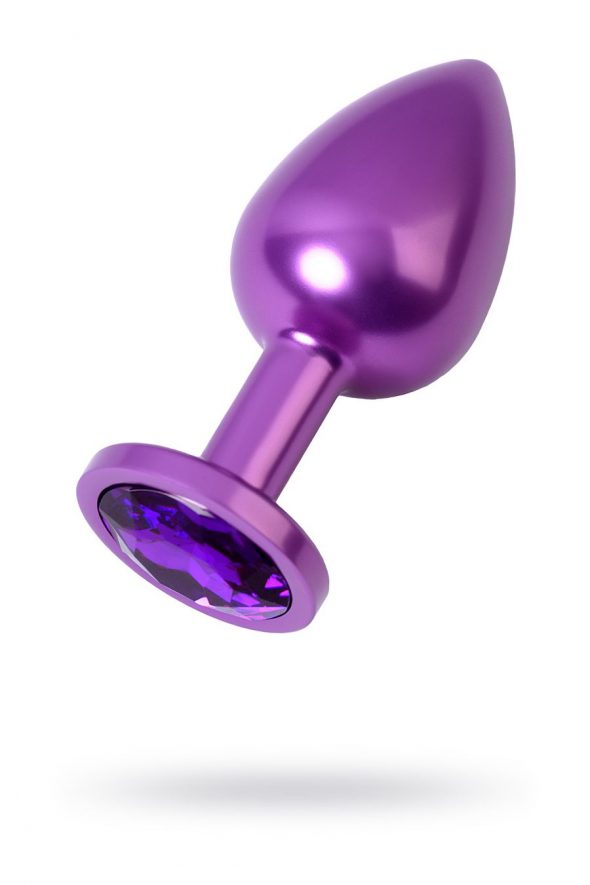 Анальная втулка Metal by TOYFA Amethyst M Violet, фиолетовая с фиолетовым кристаллом, 85 г