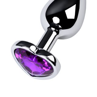 Анальная втулка Metal by TOYFA Amethyst Heart S, металл, с фиолетовым кристаллом, 50 г