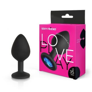 Анальная пробка SEXY FRIEND Black Blue crystall 3.5 см